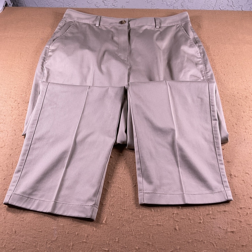 LL Bean Womens Chino Pants Tan Khaki Straight Leg Cotton Blend Size 14 Regular